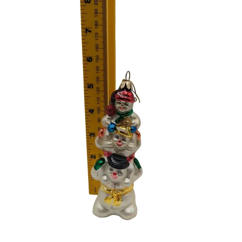 Vintage Snowman Totem Pole Hand Blown‎ Glass Poland Stacked Snowmen